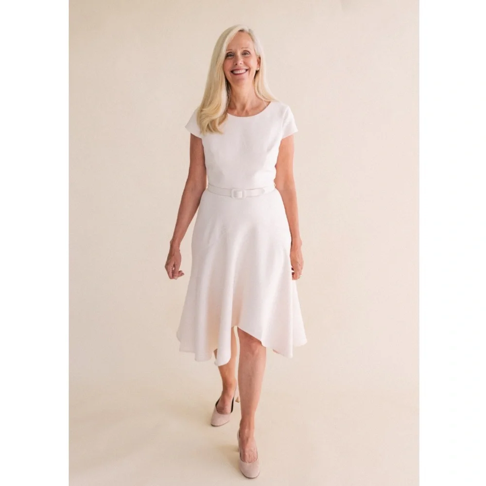 Gal Meets Glam Cecilia Off-White Crepe Belted Midi Dress - Picture 4 of 16